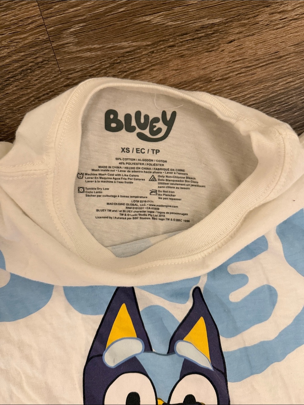 Bluey Graphic Short Sleeve Tee - White with Blue Print - Picture 3 of 4